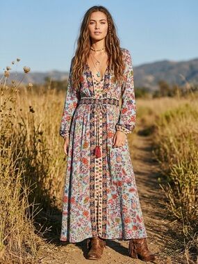 Devi Boho Floral Long Sleeve Maxi Dress